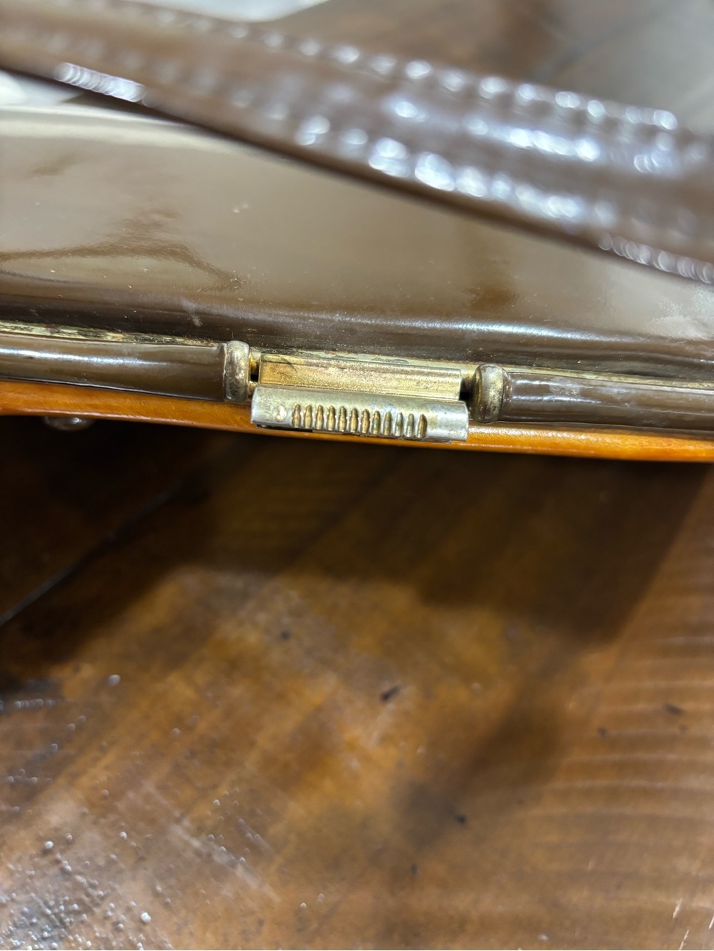 MCM 1960's Two-Tone Orange and Brown Metal close Purse with Stud Accents - Picture 14 of 16